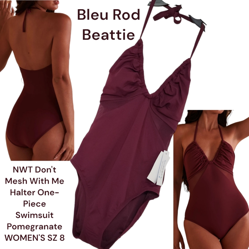 Bleu Rod Beattie Women's Don't Mesh With Me Halter One Piece Swimsuit Purple 8
